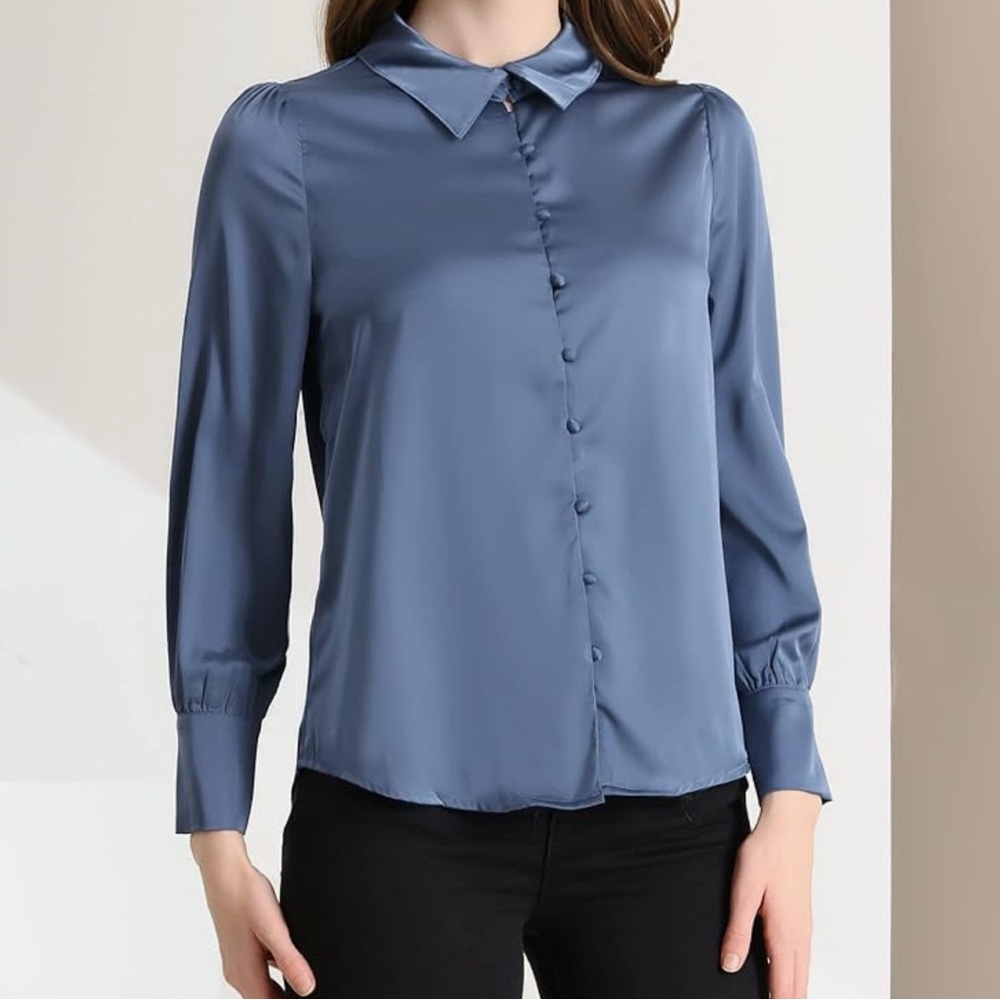 Allegra K Women's Blue Satin Blouse